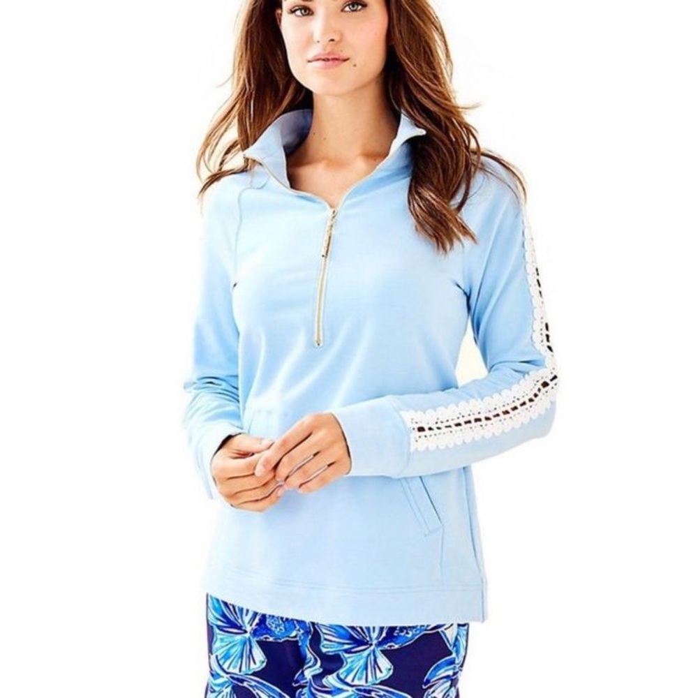 Lilly Pulitzer Blue and White Cowl Neck Sweater